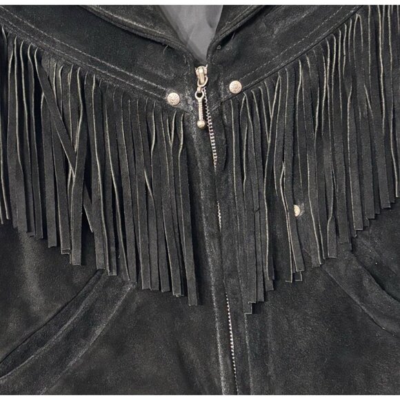 Harley-Davidson Black Suede Fringe Leather Vest, Sz Small, Biker Retro Rider - Picture 3 of 5